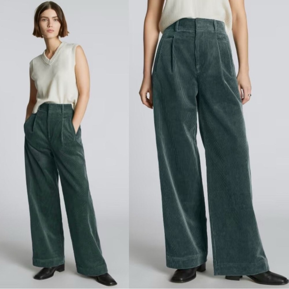 Everlane Wide Leg Corduroy Pants in Dark Green
